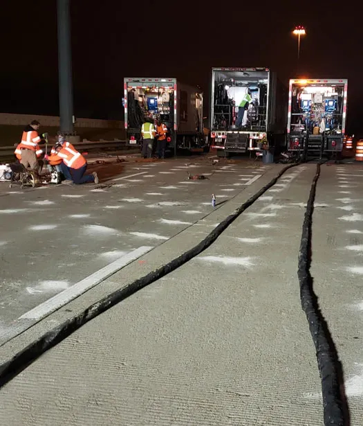 Roadway worksite at night
